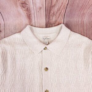 Knit for J Crew Mens XL Neutral Beige Cable Knit SS Cardigan Polo Sweater Cotton